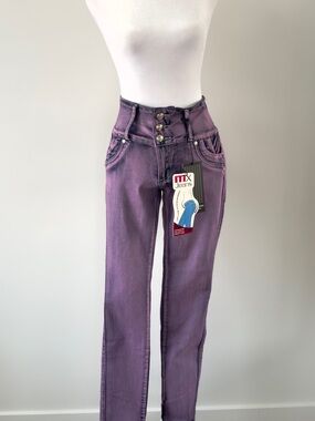 Moda Xpress Butt Lift Skinny Jeans Purple High Rise Stretch Denim